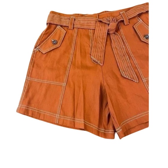 Calvin Klein Size XL Linen Blend Stitched Tie Waist Belted Shorts Burnt Orange - Picture 4 of 10